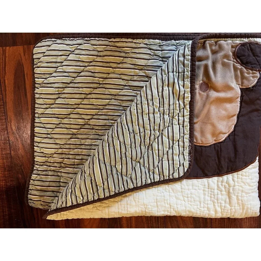 Peek a Boo MONKEY Baby‎ Blanket Head Face Reversible Green White Brown Stripe